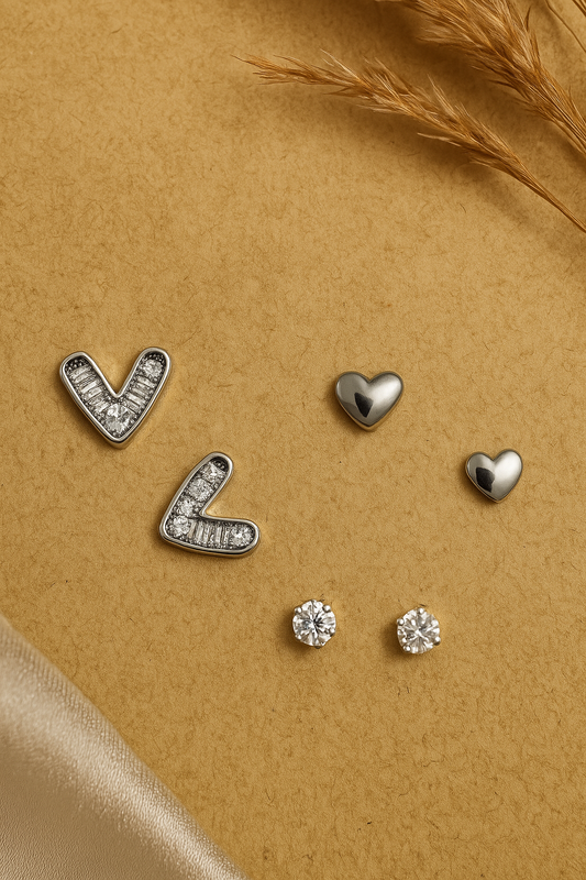 Petite Silver Luxe — 3-in-1 Stud Earring Set